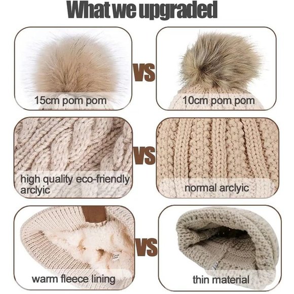 Womens Winter Warm Fleece Lined Knitted Soft Ski Cuff Beanie Hat with Pom Pom main image 6